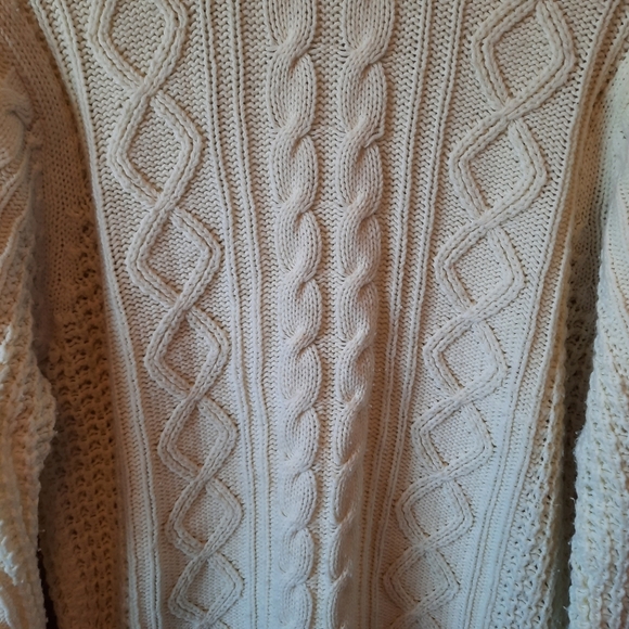 Vintage Award Off White Chunky Cable Knit Fisherman Crewneck Sweater Size Large - Picture 5 of 9